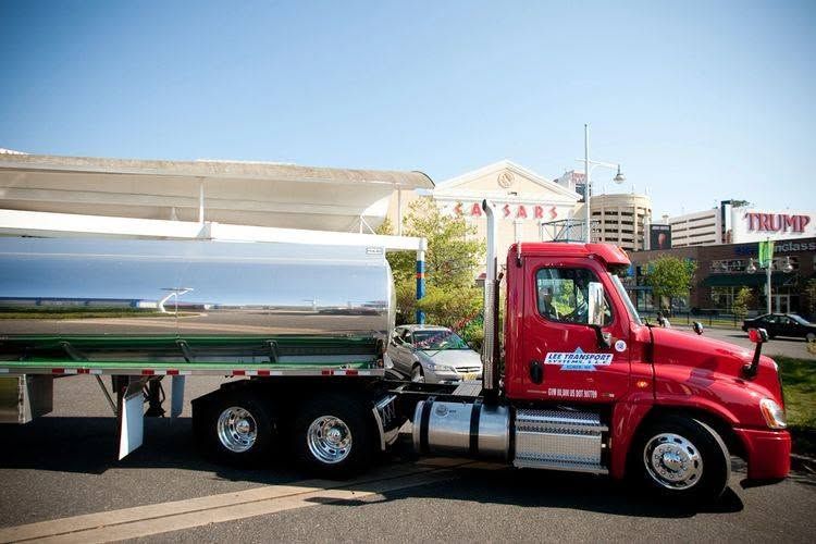 Red Freightliner petroleum tanker at Atlantic City